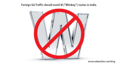 Foreign GA traffic should avoid "W" (whiskey) routes in India.
