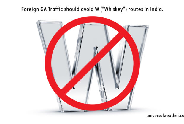Foreign GA traffic should avoid "W" (whiskey) routes in India.
